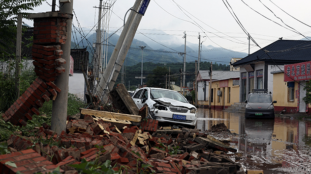 Debris on a street after heavy flooding