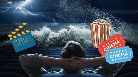 Men watching a movie on severe weather