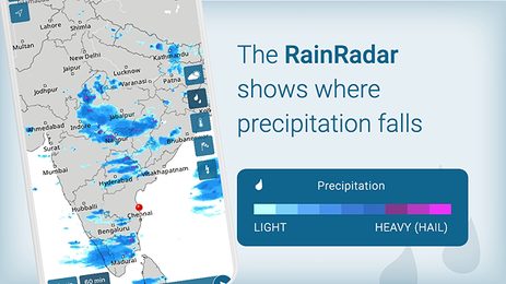 Live Rain Radar map showing real-time precipitation