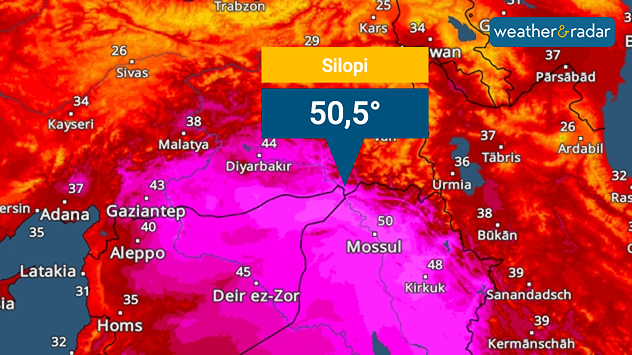 Temperature record in Turkey in July 2025: In the town of Silopi near the border with Iraq, the thermometer showed 50.5 degrees on 25 July.